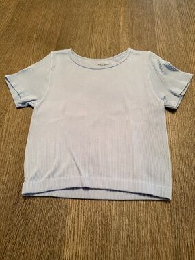 Kids Light Blue Ribbed Short Sleeve Tee
